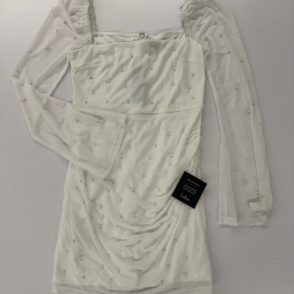 White Lulu’s dress- mesh overlay with pearls